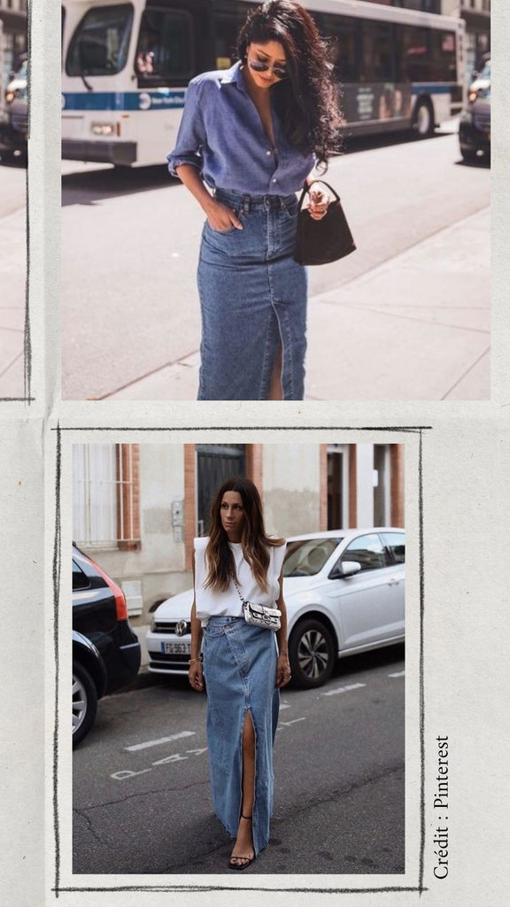 La jupe longue en jean : comment la porter ? | Magazine mode Absolème
