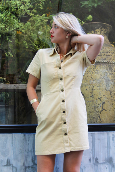 Absolème mode tendance velours robe velours côtelé beige