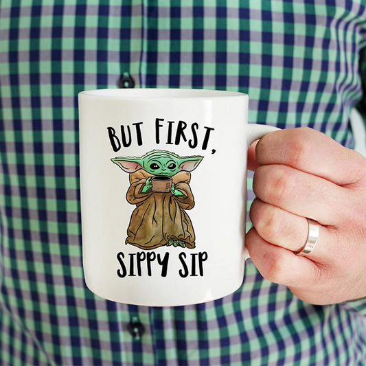 Baby Yoda Christmas Mug, But First Christmas Funny Christmas