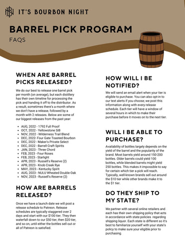It's Bourbon Night Barrel Pick FAQ page
