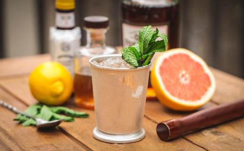 Mint Julep pictured with ingredients