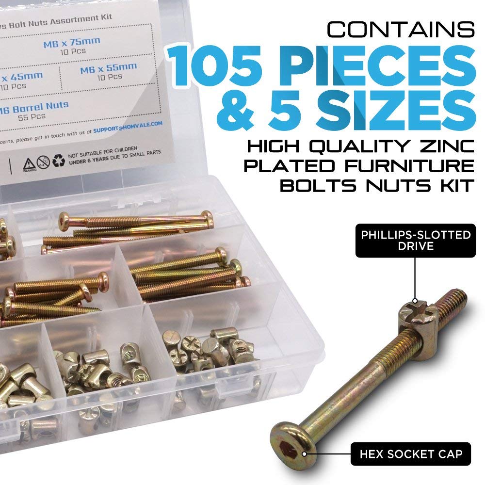 Zinc Plated Crib Furniture Barrel Screws Bolt Nuts With Hex Drive