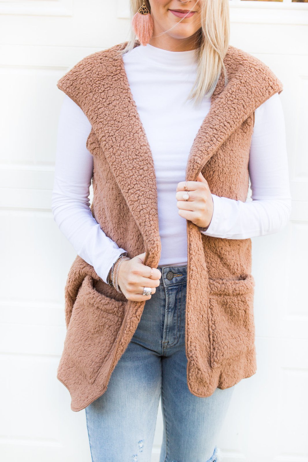 Deep Camel Sherpa Hooded Vest