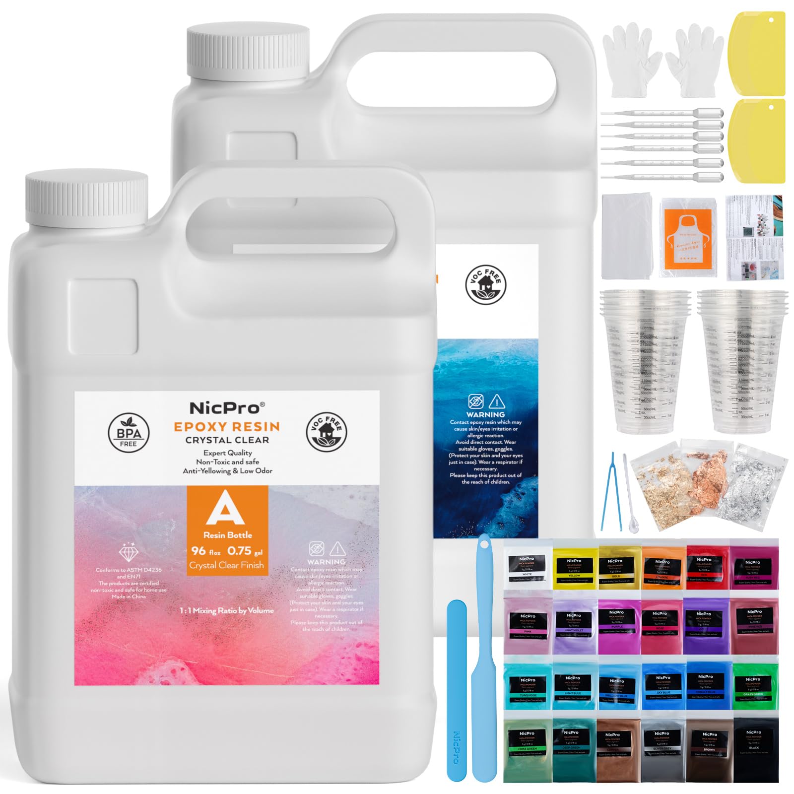 Art spiration Crystal Clear Epoxy Resin Kit for Beginners 16 oz, Art Epoxy Resin Kit with Mica Powder, Resin Pigment, Silicone Molds, Crushed Glass, R