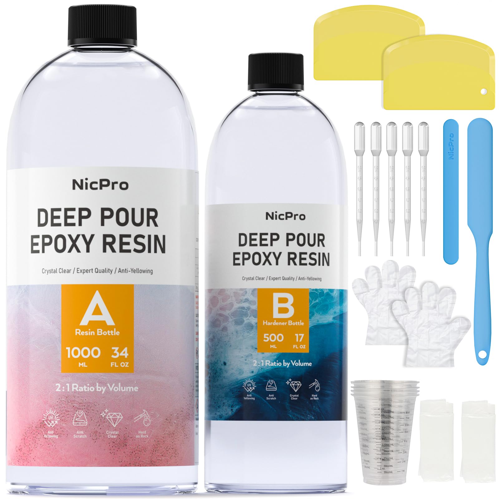 Nicpro 3 Gallon Deep Pour Epoxy Resin Kit, 2 to 4 Inch Depth Crystal C