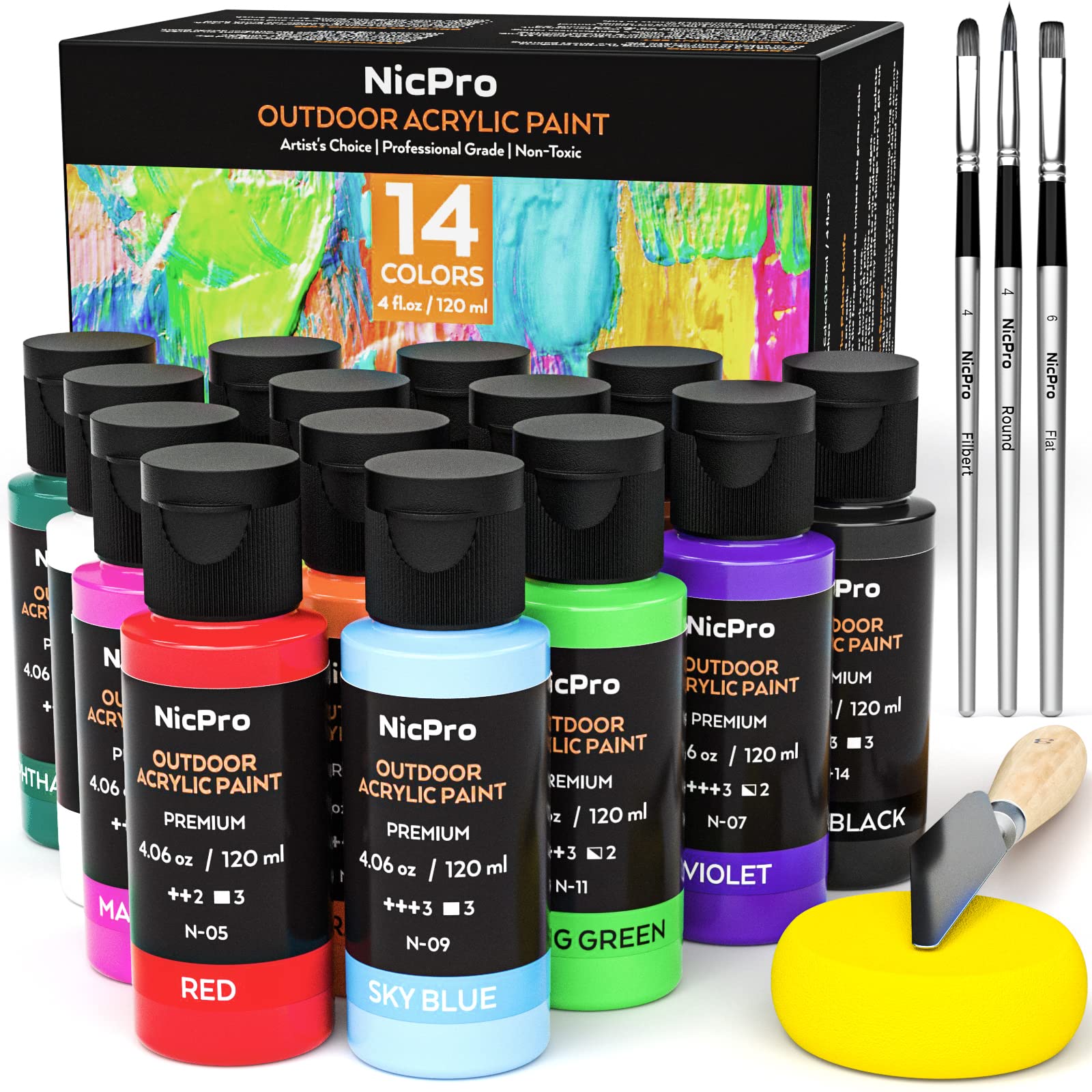 ARTEZA Acrylic Paint Set 14 Colors, 120 ml, 4.06 oz. Tubes W/ Storage Box,  Rich Pigments, Non-Fading, Nontoxic, Art Supplies for Artists and Hobby  Painters