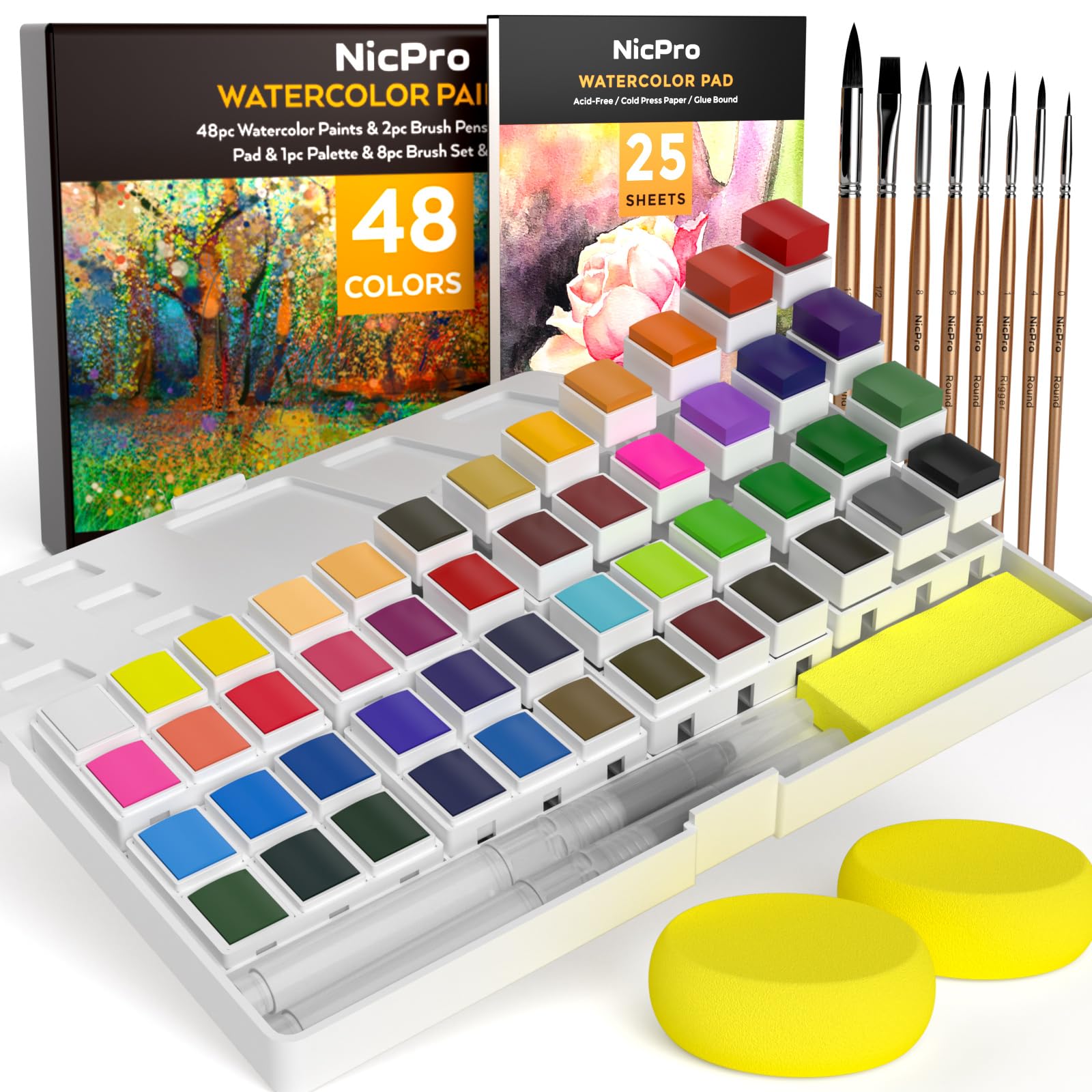Watercolor Paint Set, Taotree 48-Color Watercolors Cake & a Brush a  Refillable Water Brush Pen, Portable Water Colors Paints Set for Kids  Children Students Adults Beginner Artists Painting Supplies 