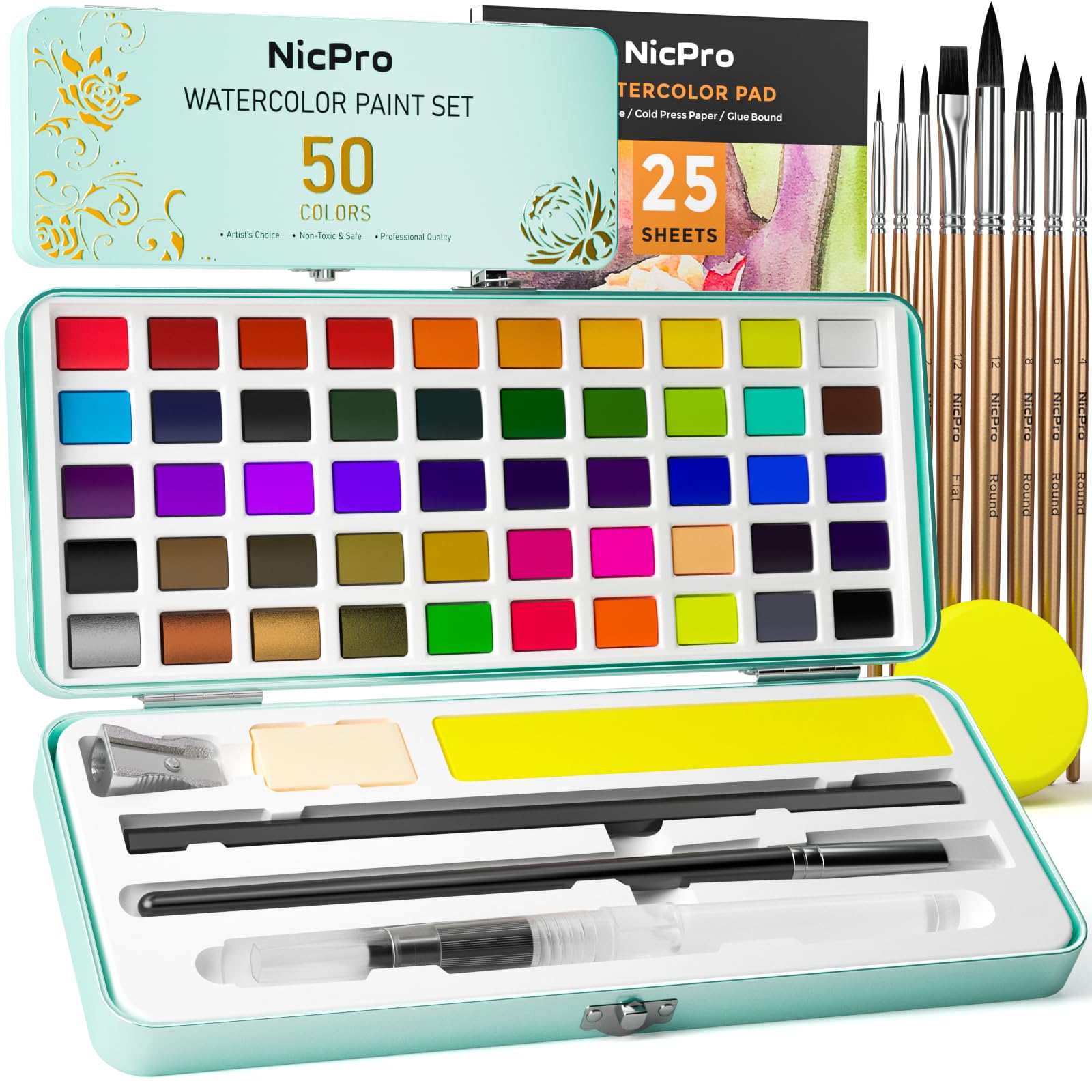 Nicpro Watercolor Paint Kit, Professional Painting Supplies Set 24 Tub
