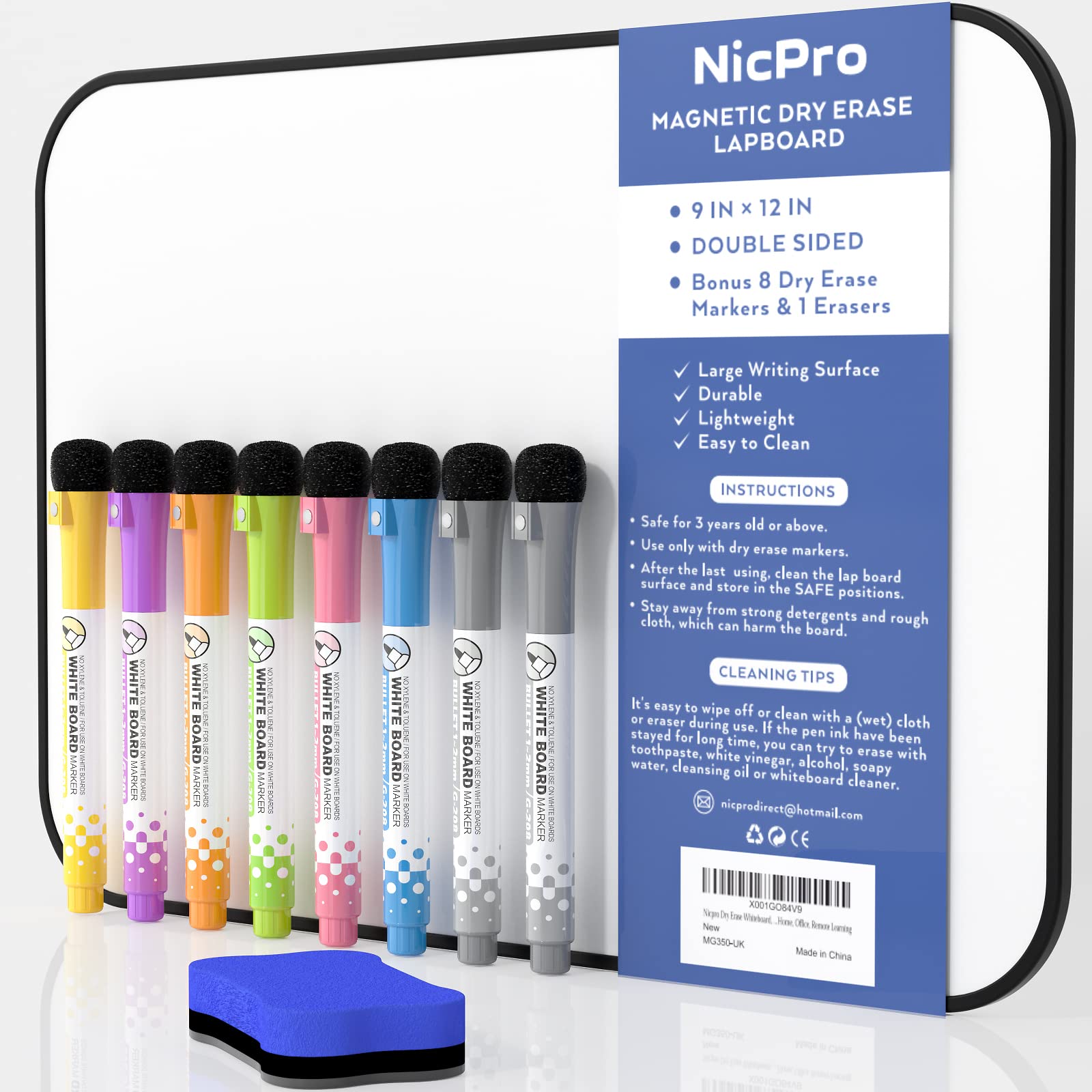 Nicpro Dry Erase Kid Whiteboard 9 x 12 Inches Double Sided Blank & Lin