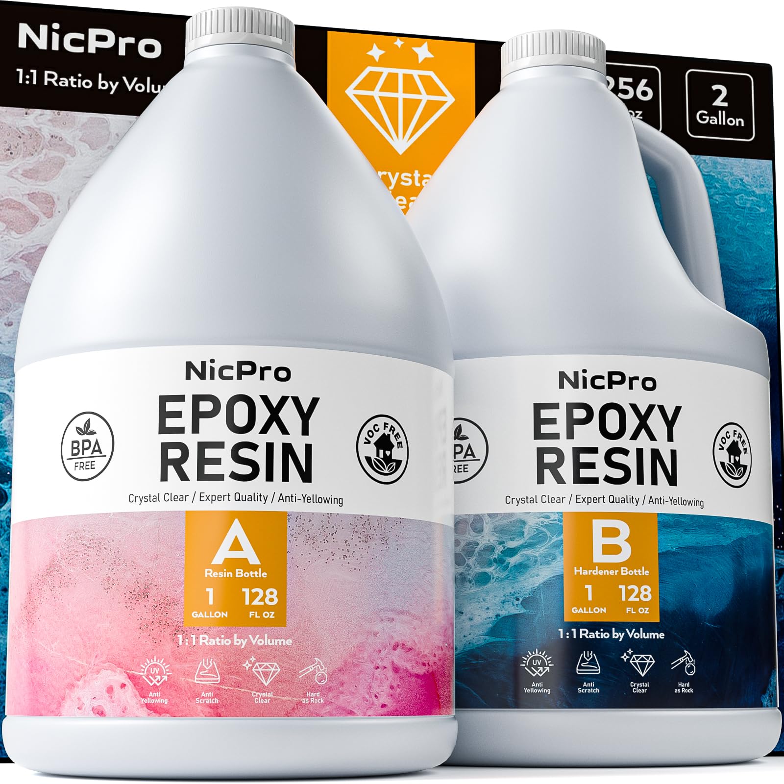 Magic Resin, Epoxy Resin Kit for Art & Craft, 1 Gallon (3.78 L) 128oz, UV Resistant & Odorless, Crystal Clear Epoxy Resin