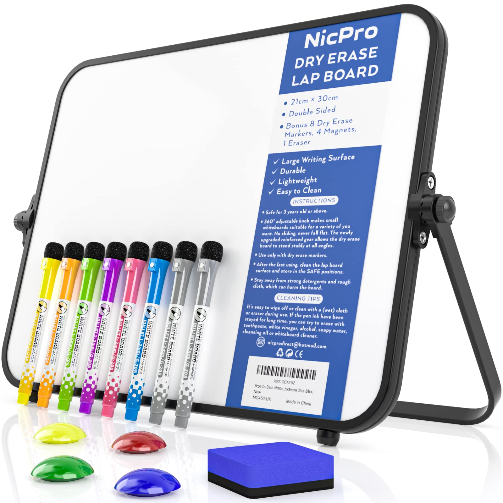 Dry Erase White Board, 14inX11in Magnetic Desktop Whiteboard with Stand, Portable Double-Sided White Board Easel for Kids Memo to Do List Desk School