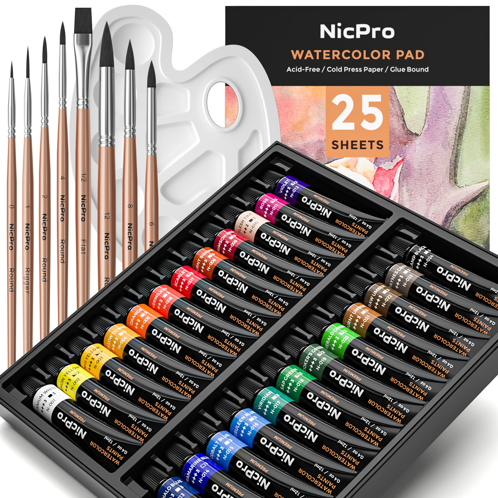 Nicpro Beginner Acrylic Paint Set, 24 Rich Pigment Colors (12ml) 12 Br