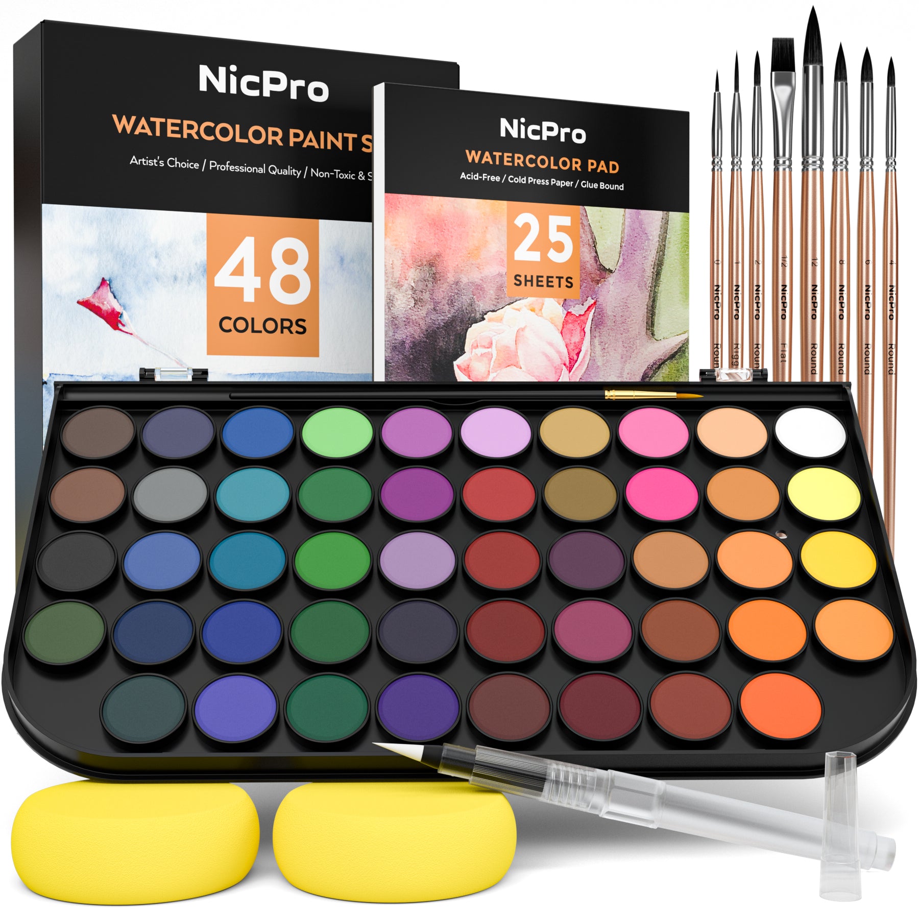 glokers Watercolor Paint Set 24 Colors Arts and Craft Supplies Includes 3  Professional Paint Brushes, 1 Paint Palette - Water Colors Painting Art Kit