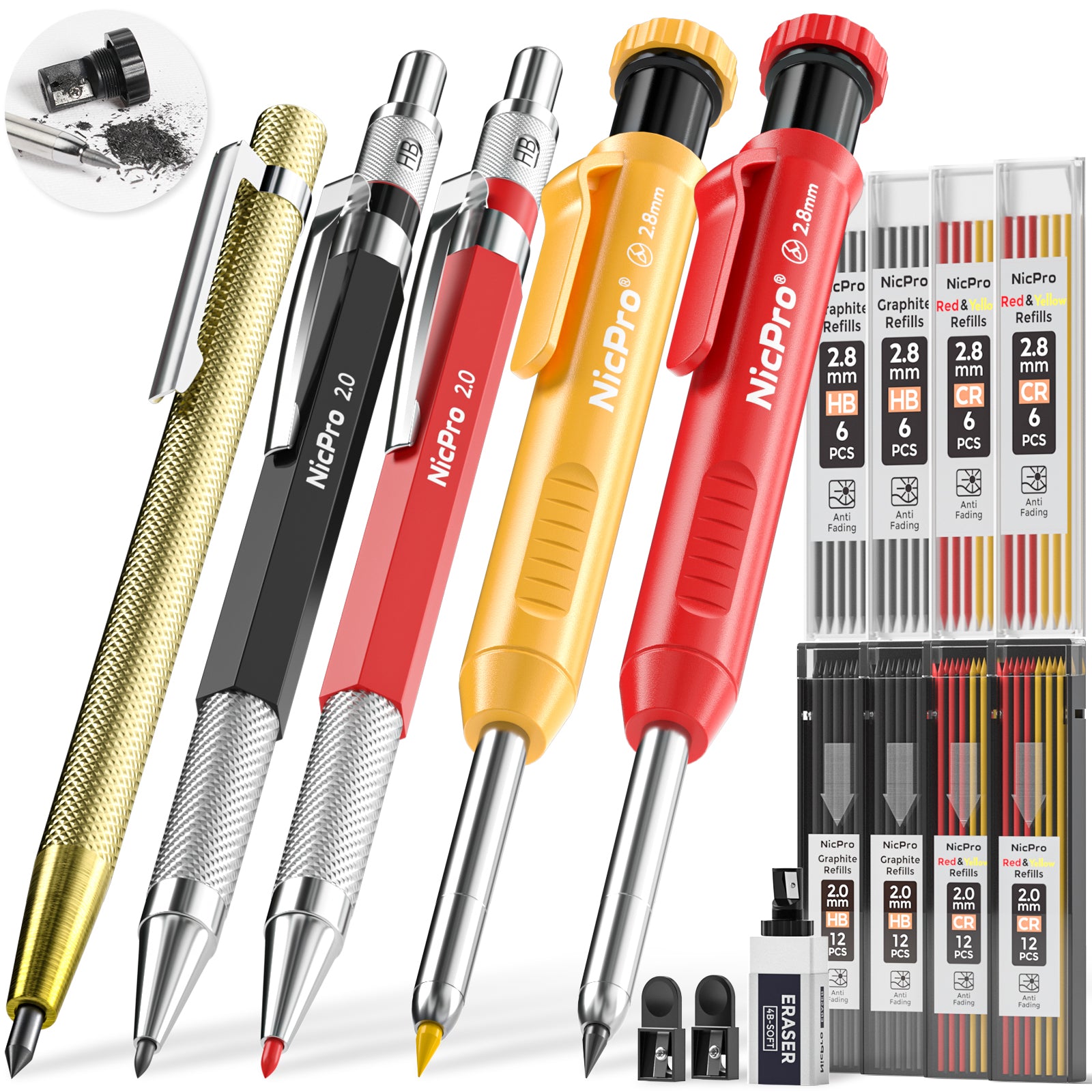 Honoson 202 Pcs Carpenter Pencil Set 200 Pcs Flat Construction Pencils with