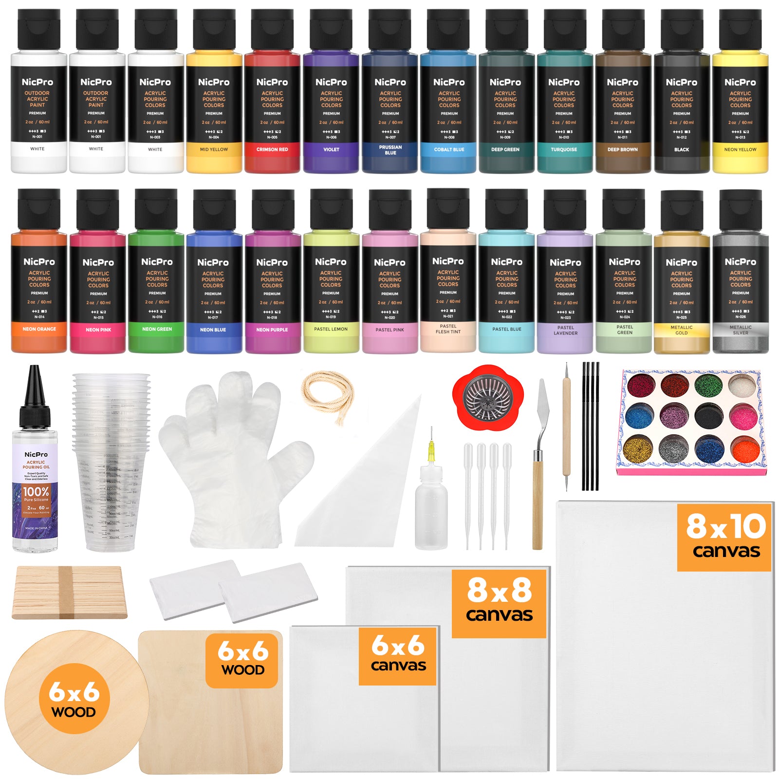 Nicpro Acrylic Paint Set Kid & Adult Art Painting Party Kit 2 Set of Acrylic  Paint (12 Colors) 30pcs Paint Brushes 5 Canvas Panel Wood Easel 3 Tray A5  Paper Pad Color