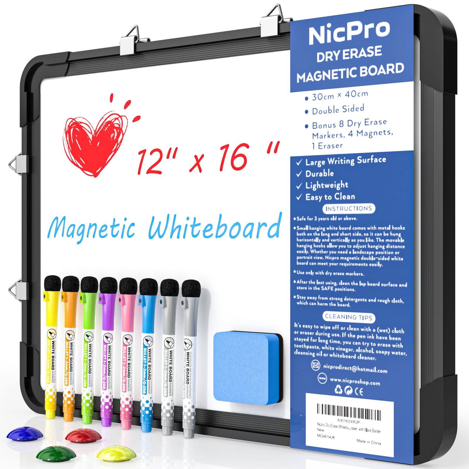 Nicpro Dry Erase Whiteboard Hanging, 12 x 16 Double Sided Large M