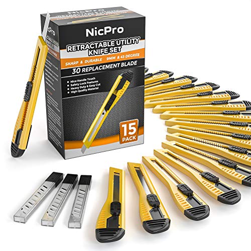 Nicpro 10 PCS Utility Knife Set, 18 mm Retractable Box Cutters Bulk Ra