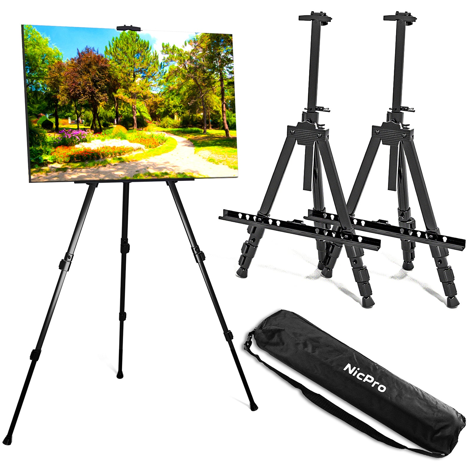 REALWAY 63 Folding Easel Stand for Display,Adjustable Floor Poster Easel  for Arts,Pictures,Paintings,Telescoping Black Metal Easel Fit for Signs at