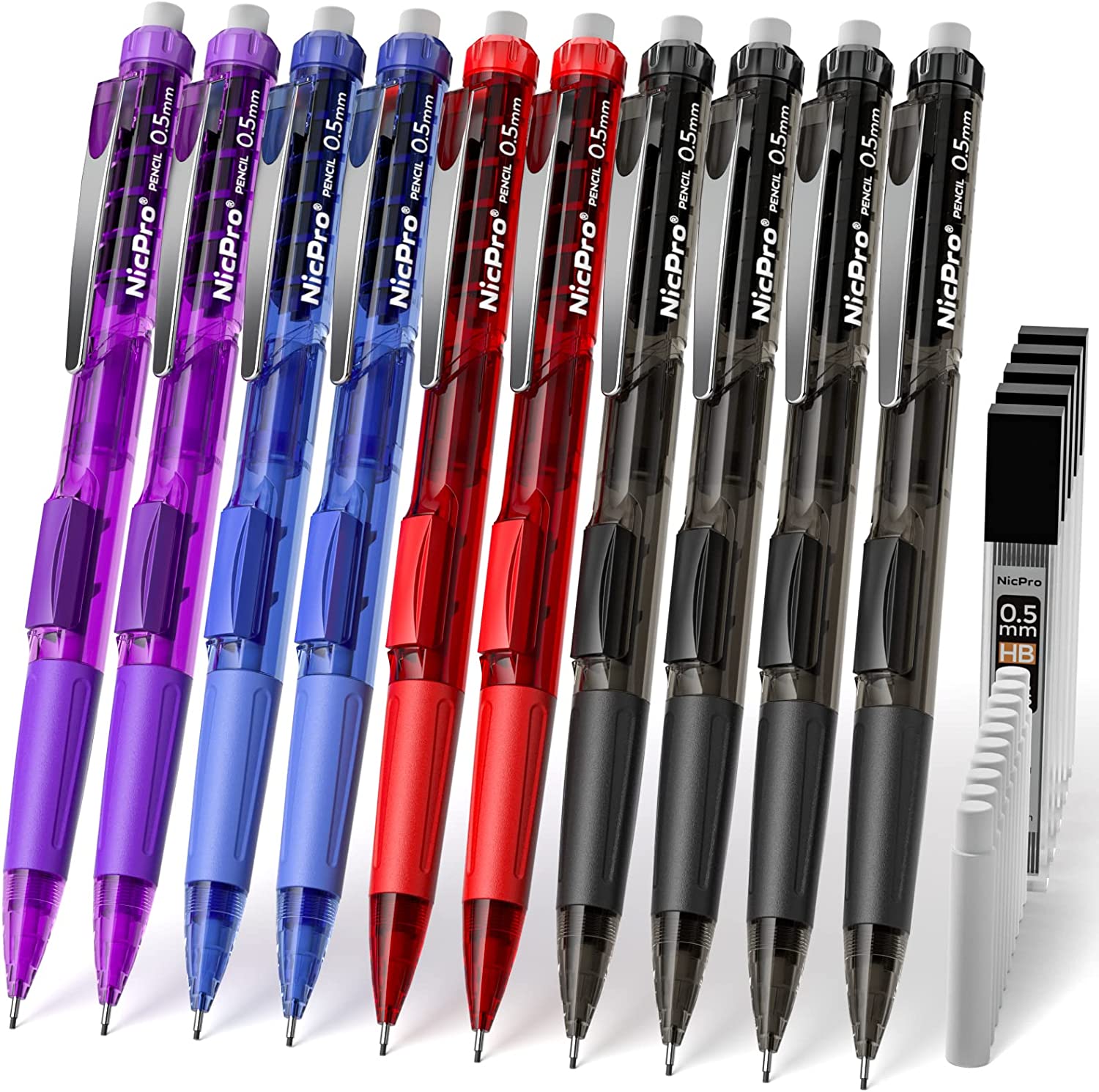 Nicpro 0.5 mm Art Mechanical Pencils Set, 3 Pencil With 3 Tubes HB Pen