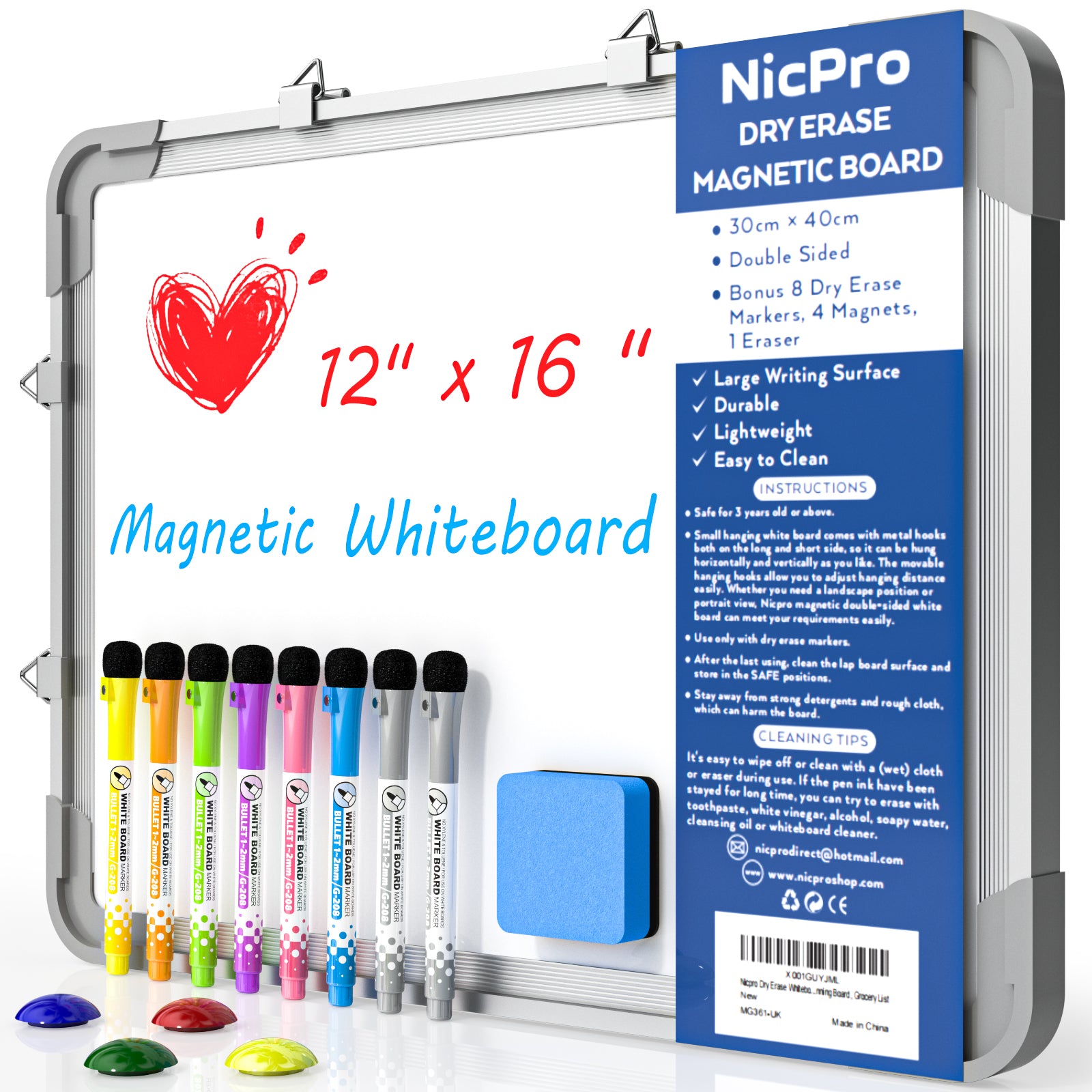 Nicpro Dry Erase Kid Whiteboard 9 x 12 Inches Double Sided Blank & Lin