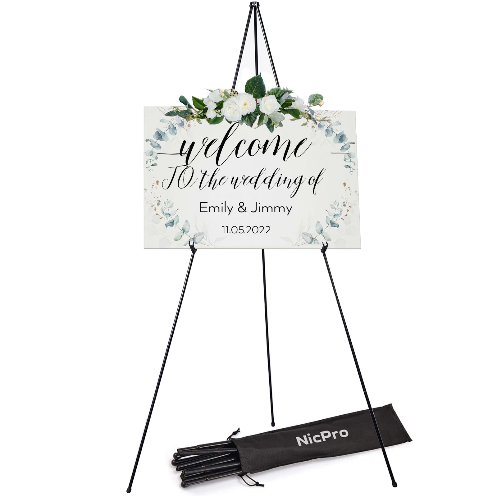 xinxintai Portable Artist Easel Stand 63 Inches - Black Picture Stand Painting Easel - Table Top Art Drawing Easels for Painting Canvas, Wedding Signs