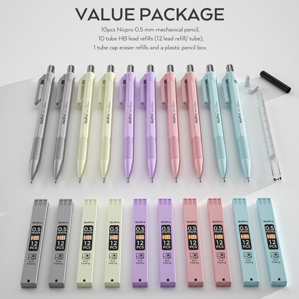 Nicpro 13 PCS Pastel Art Mechanical Pencil Bulk Set,10 PCS Drawing Pen