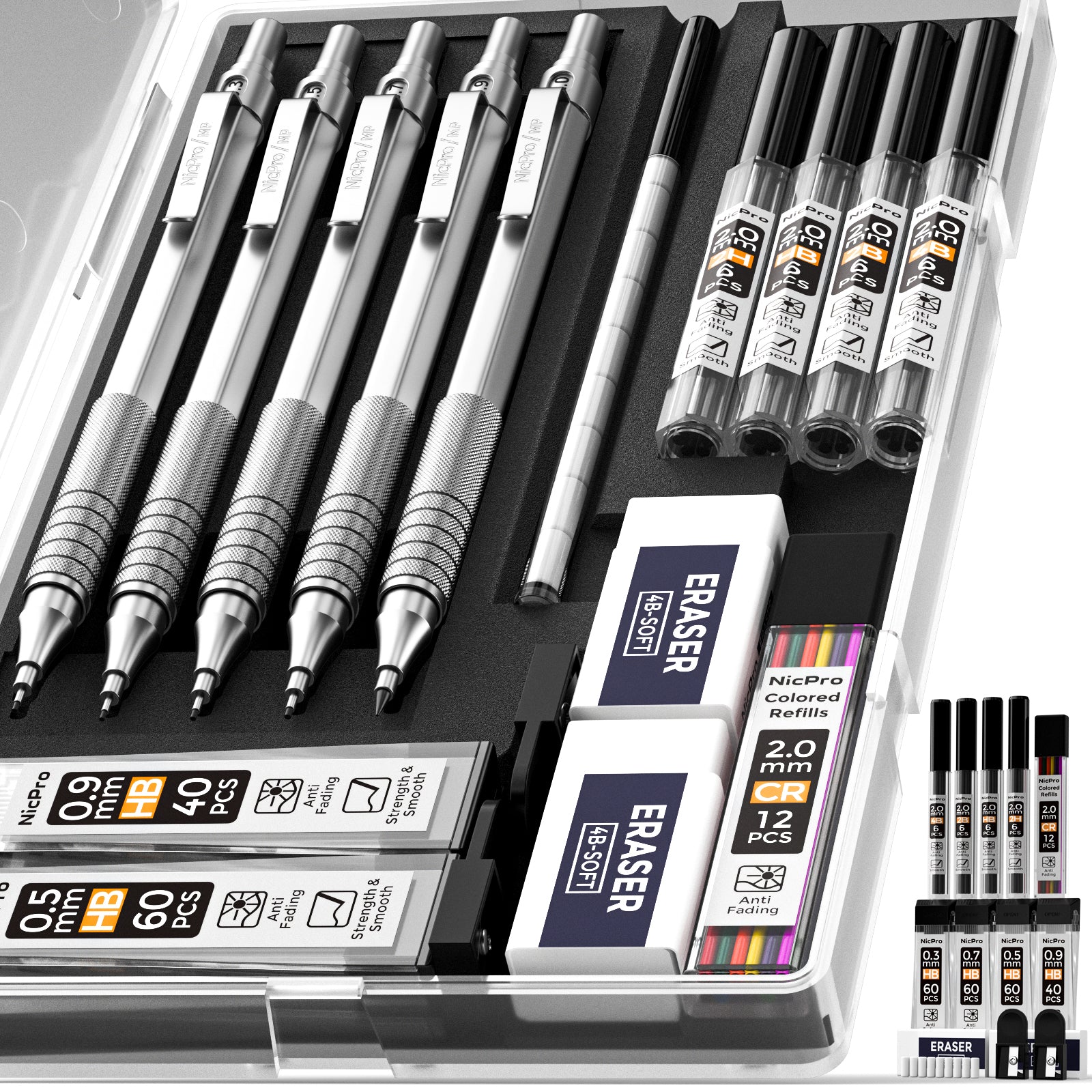 Nicpro 15 Pack Mechanical Carpenter Pencil Set with 42 Refills & Carbi