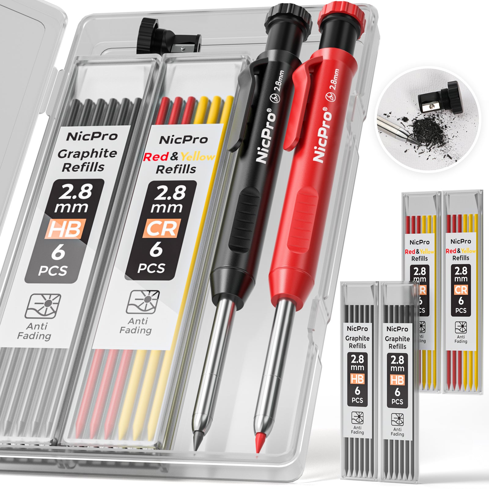 Nicpro 6 Pack Carpenter Pencil with Sharpener,Mechanical Pencils Set 5