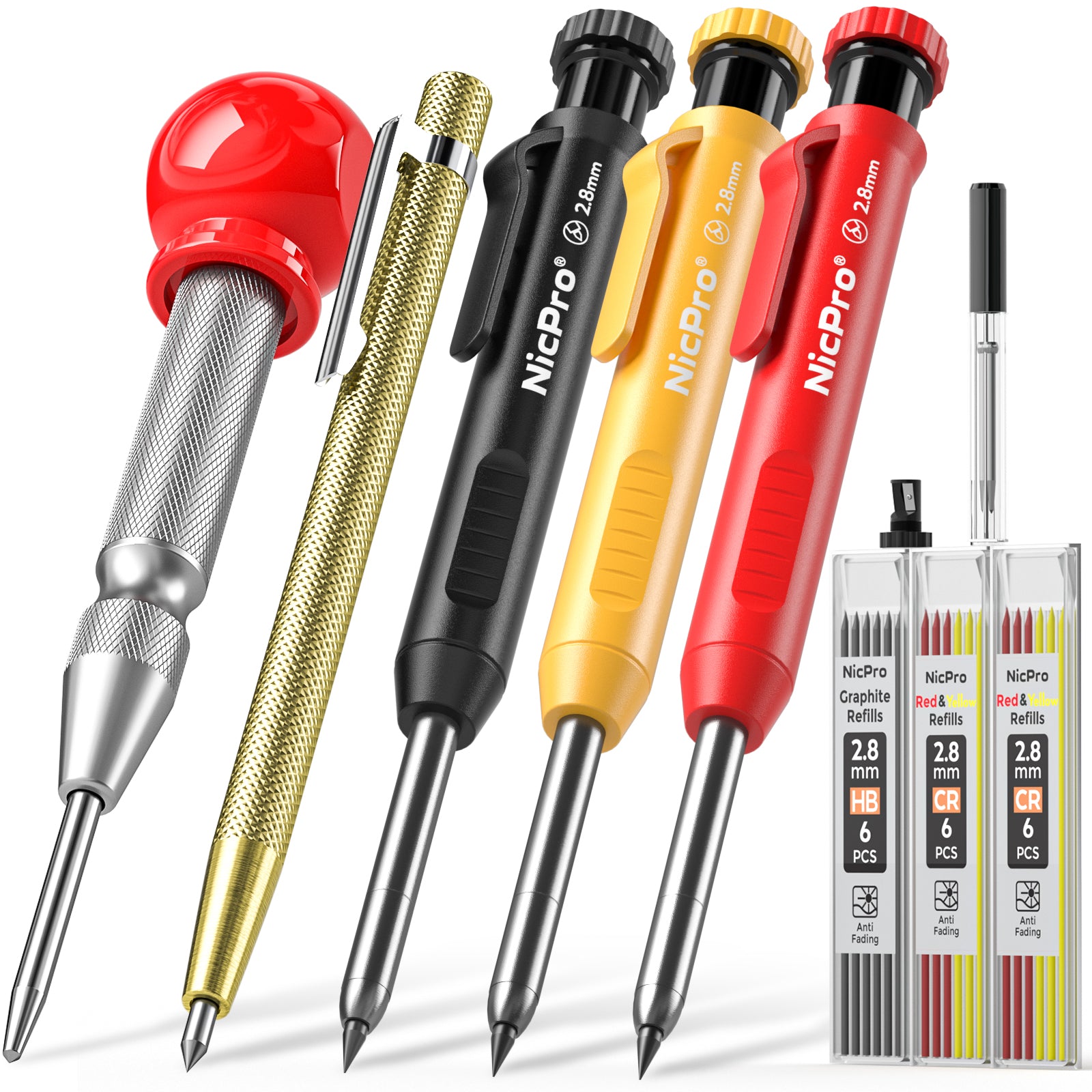 Nicpro 3 Pack 0.5 mm Mechanical Pencils Set, Metal Artist Pencil With