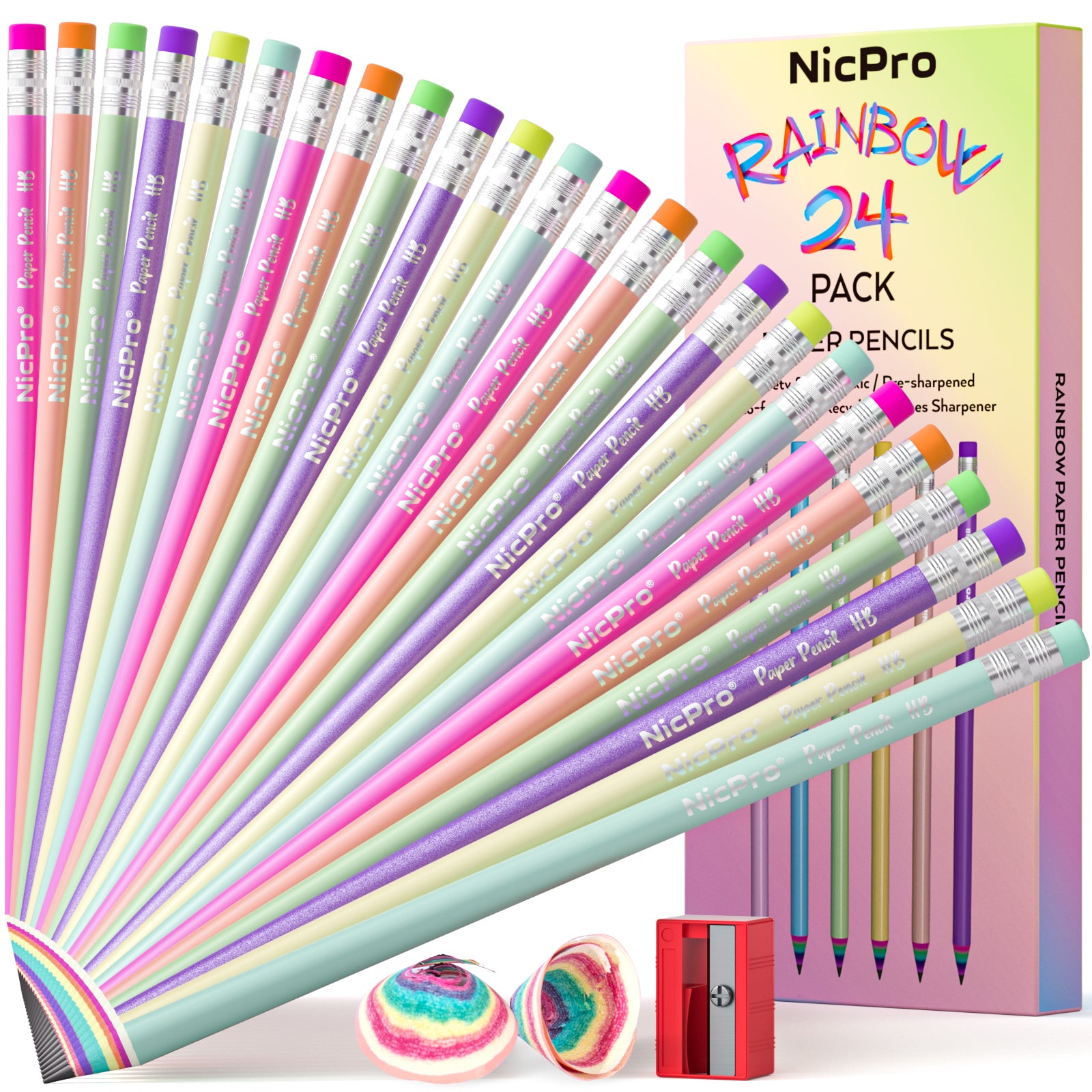 ECOTREE Eco-friendly Rainbow Recycled Paper #2 HB Pencils For School and  Office Supplies, Pre-sharpened,12-Count 