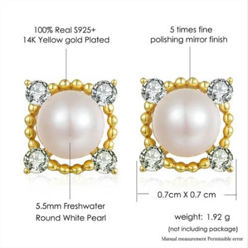 Gold Plated Stud Earrings from Natural Freshwater Pearls