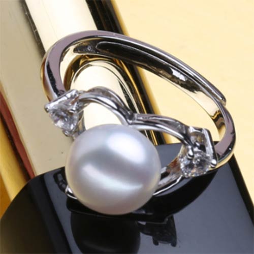 Heart Silver Ring with Natural Black Freshwater Pearl