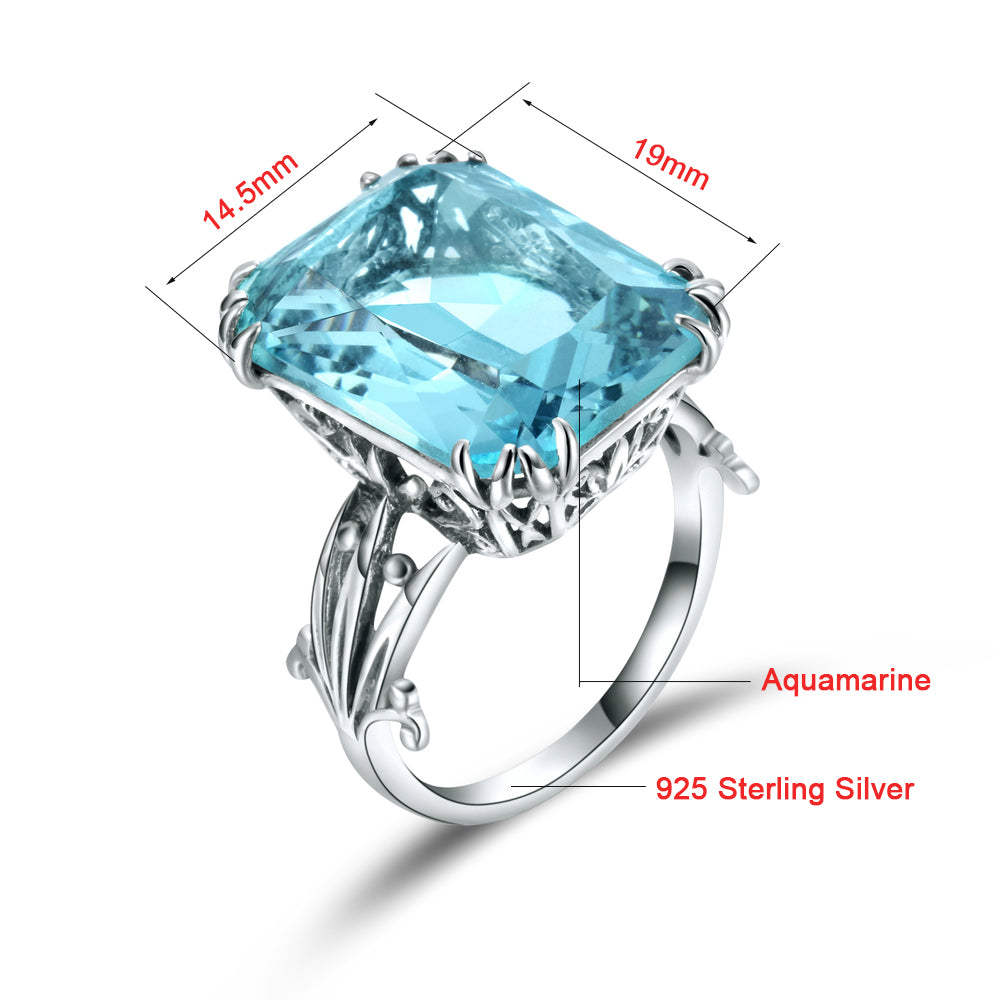 Luxury Square Shape Handmade Vintage Blue Aquamarine Gemstone Ring