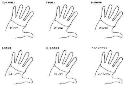 Diving Gloves Size Chart