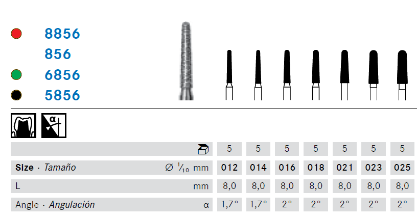 Configuration details for 8856 diamond bur