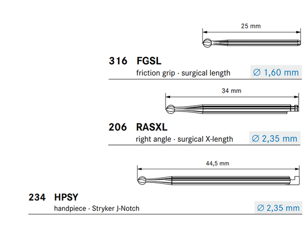 Komet H141 Carbide Bur Shank Types