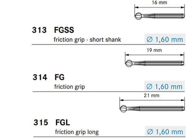 Komet H1 Carbide Bur Shank Types