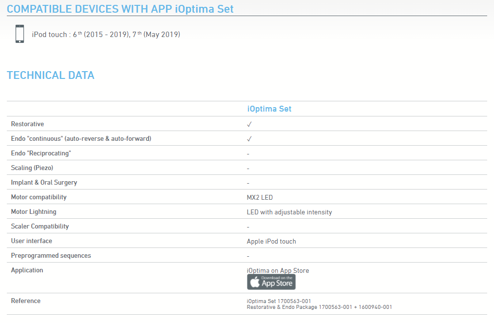 Bien-Air iOptima Technical Details