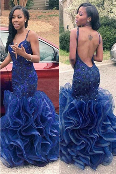 Royal Blue Beaded Mermaid Prom Dress, Long Evening Dress, Formal Women ...