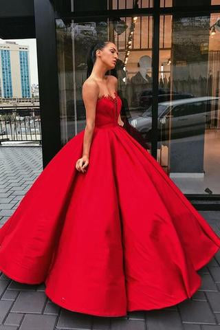 Charming Red Sweetheart Strapless Satin Ball Gown Prom Dresses PFP0796 ...