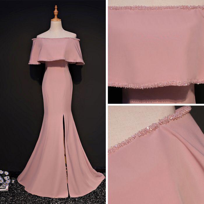 Elegant Trumpet Mermaid Off-the-shoulder Floor Length Pink Prom Dress ...