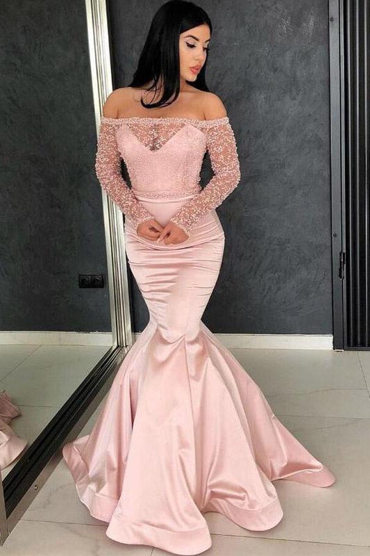 pink long mermaid prom dresses