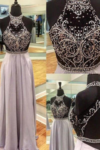 Charming Chiffon Sequins Beading Halter Backless Prom Evening Dress PFP1000