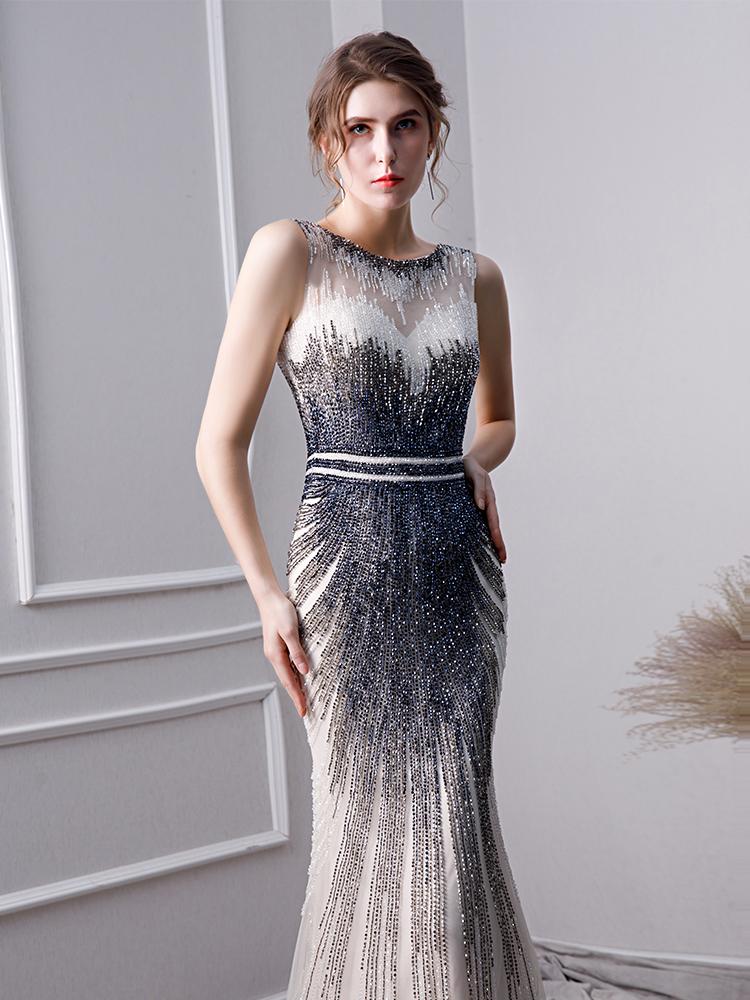 Elegant Mermaid Long Tulle Beading Prom Dresses PFP1383 – Promfast
