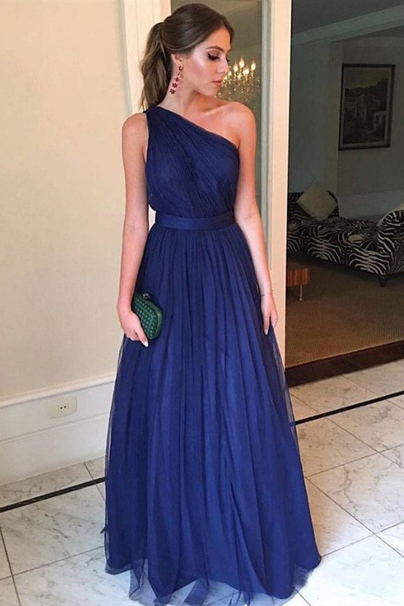 one shoulder long prom dress