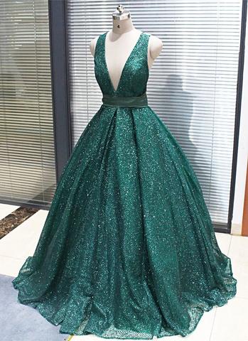 Shinny Green Sequined Ball Gown Cheap Prom Dress, Quinceanera Dresses ...