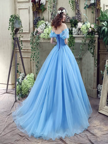 Princess Ball Gown Off Shoulder Blue Long Prom Dress,Quinceanera Dress ...
