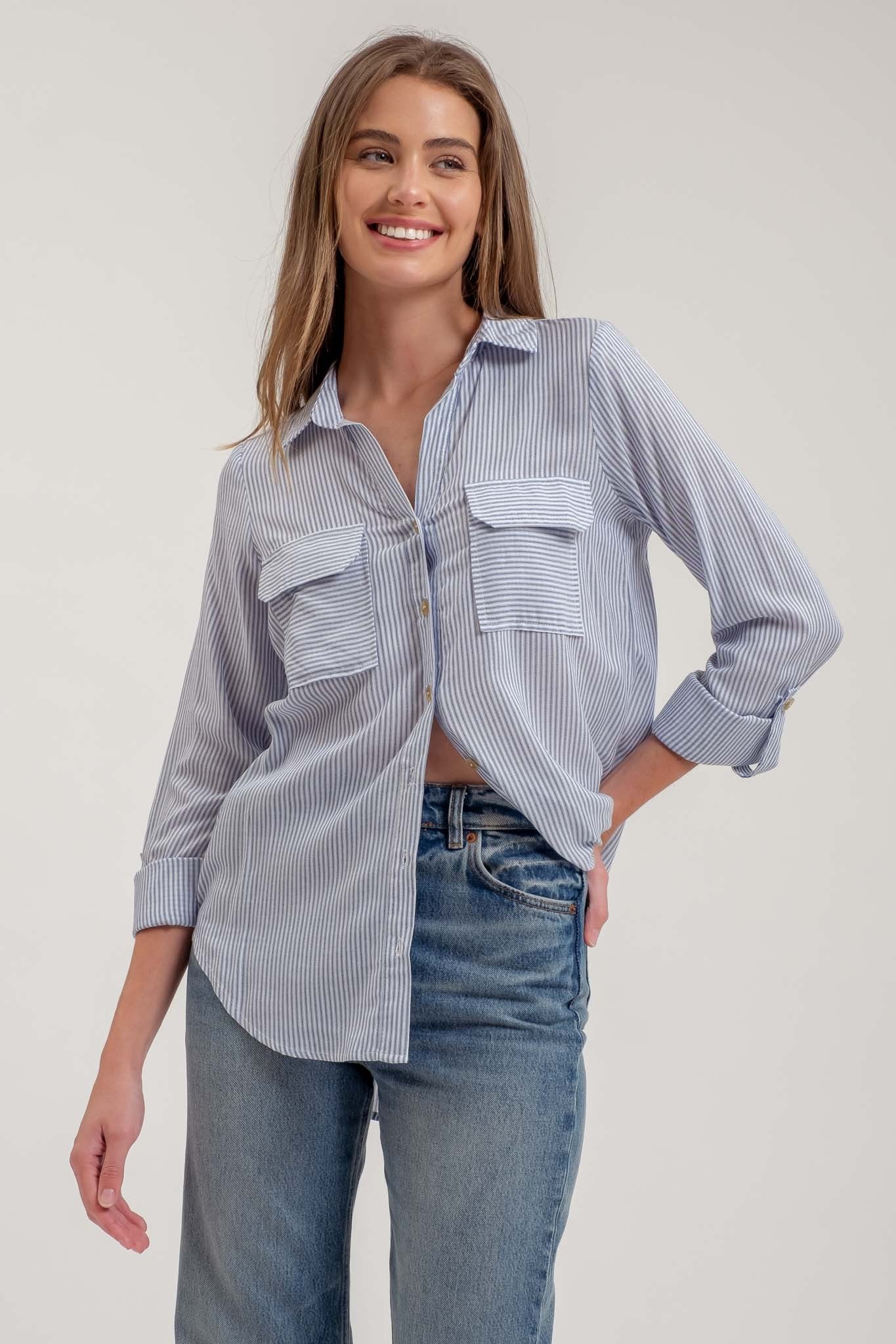 The Nadia Striped Buttondown Top