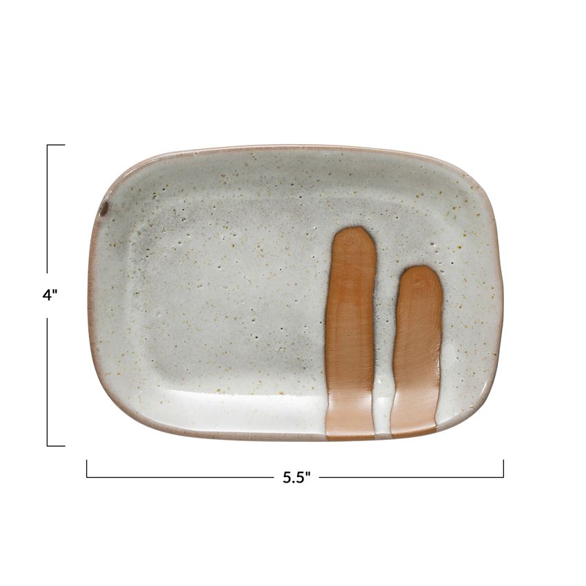 Double Striped Glazed Stoneware Dish