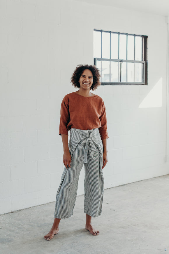 BLACK LINEN WRAP PANTS